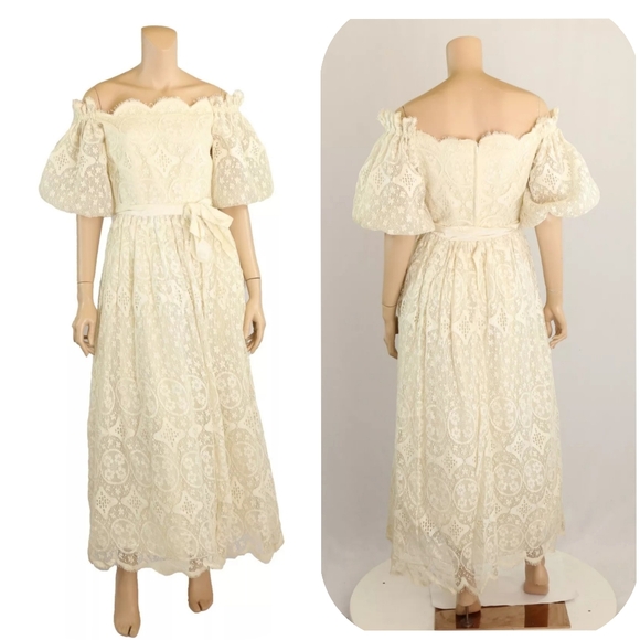 Victor Costa Neiman Marcus Vintage 80s Ivory Lace Tea Party Prom Dress sz 10 - Picture 1 of 1